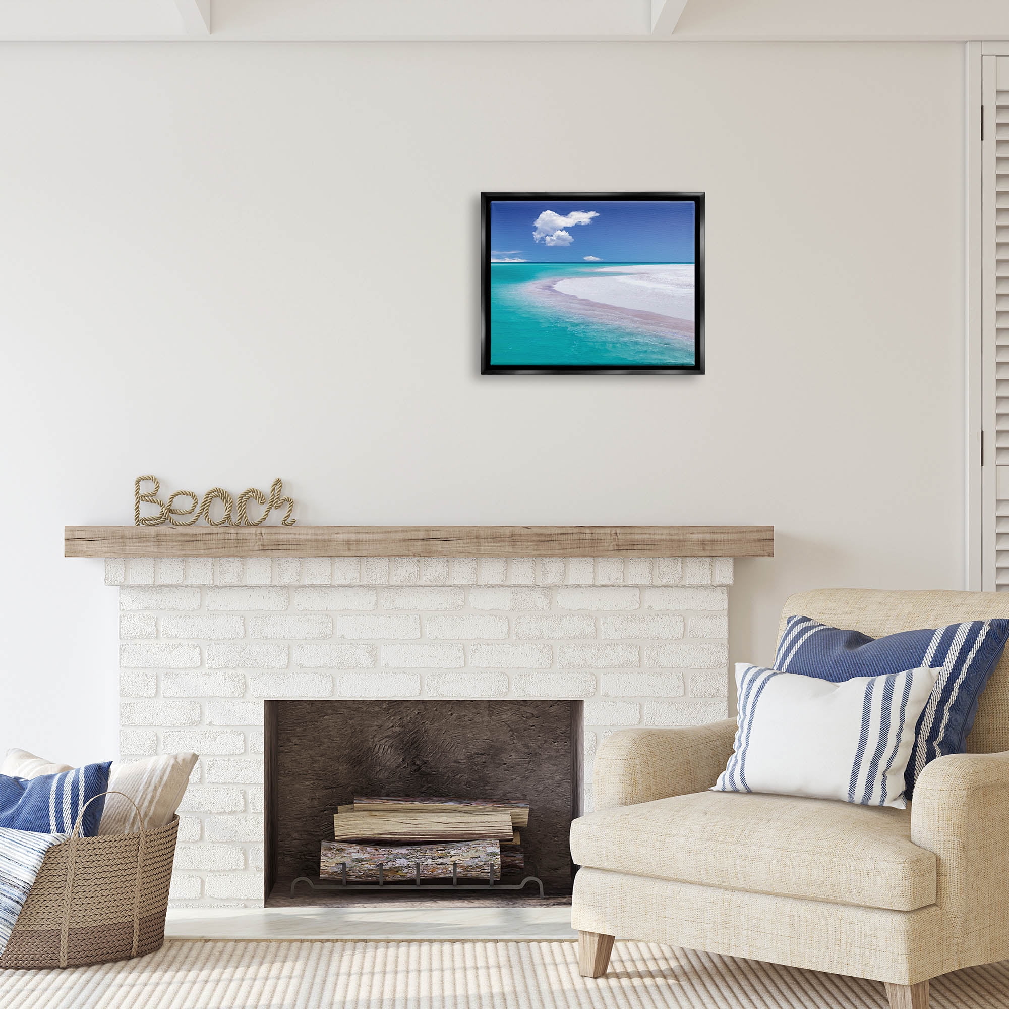 Stupell Industries Tropical Beach Shoreline Coastal Photography Black Floater Framed Art Print Wall Art