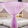 thumbnail image 5 of 4 Corners Post Ruffle Princess Bed Canopy Curtain-Double Layer Cozy Drape Netting 4 Opening Mosquito Net for Girls Adults Bedroom Decoration (Double-Purple, 59" W*82" L*82"*H/(Queen)), 5 of 14