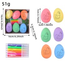 TOPRenddon 6 Pcs DIY White Blank Easter Eggs Paintable Foam Easter Eggs Solid Foam Egg DIY Painting Graffiti Ornaments with 6 Markers for Easter Party Gifts Basket Filler Classroom Crafts
