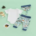 thumbnail image 4 of 3PCS Infant Baby Boy Girl Daddy‘s Fishing Buddy Short Sleeve Romper Fish Print Pants Hat Clothes Outfit Set, 4 of 7