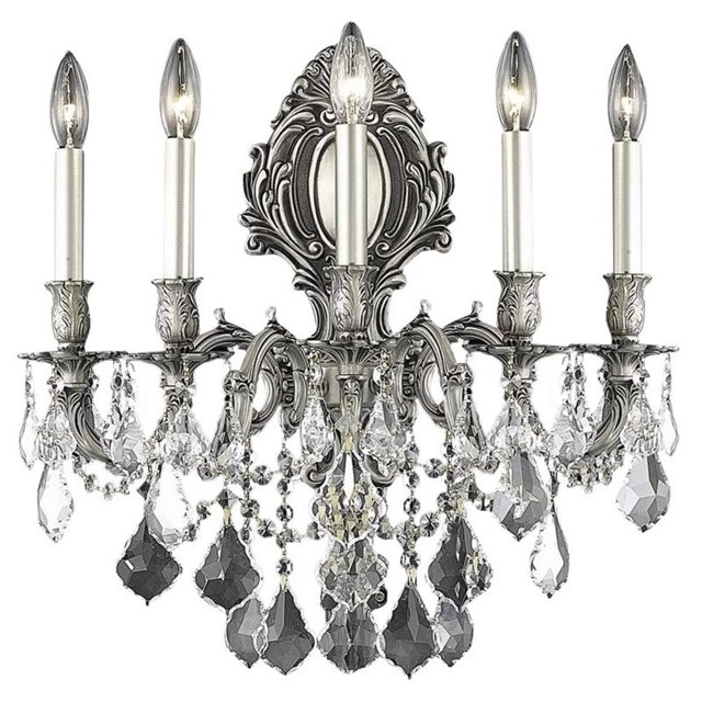 Elegant Lighting Monarch Traditional Pewter 5 Light E12 Royal Crystal Wall Sconce