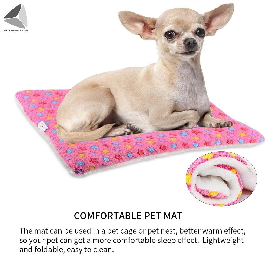 PULLIMORE Warm Soft Pet Dog Bed with Cute Prints, Reversible Fleece Crate Bed Mat Machine Washable For Small Medium Large Dog Cat (XL, Pink)
