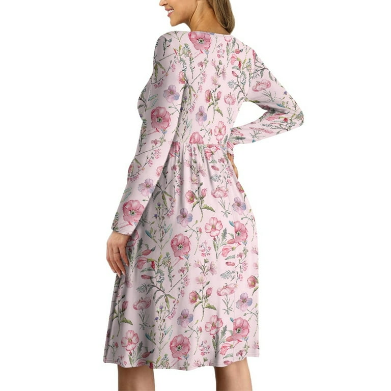 SCRAWLGOD Butterfly Flower Maternity Dress Long Sleeve Nursing Dresses  Breastfeeding Size 2XL Crew Neck Pregnancy Dresses for Women Baby Shower Loose  Ladies Maternity Dresses for Work - Walmart.com