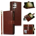 thumbnail image 1 of Nalacover Case for Samsung Galaxy S23 Ultra Zipper Wallet Case, 9 Card Slots Holder Premium PU Leather Wrist Strap Handbag Flip Cover with Kickstand Magnetic Clasp Soft TPU Anti-Drop Case,Brown, 1 of 6