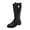 Black, variant on Mid Calf Boots for Women Fashion Stitching Leather Back Zipper Rhinestone Pull on Chunky Heel Long Riding Booties