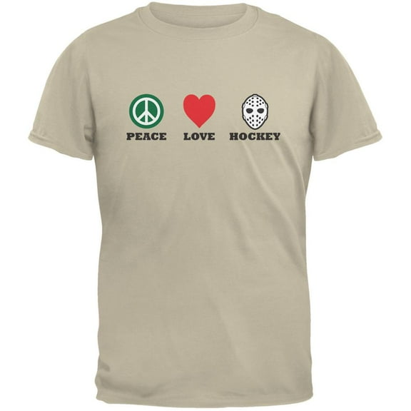 Peace Love Hockey Sand Adult T-Shirt - Medium