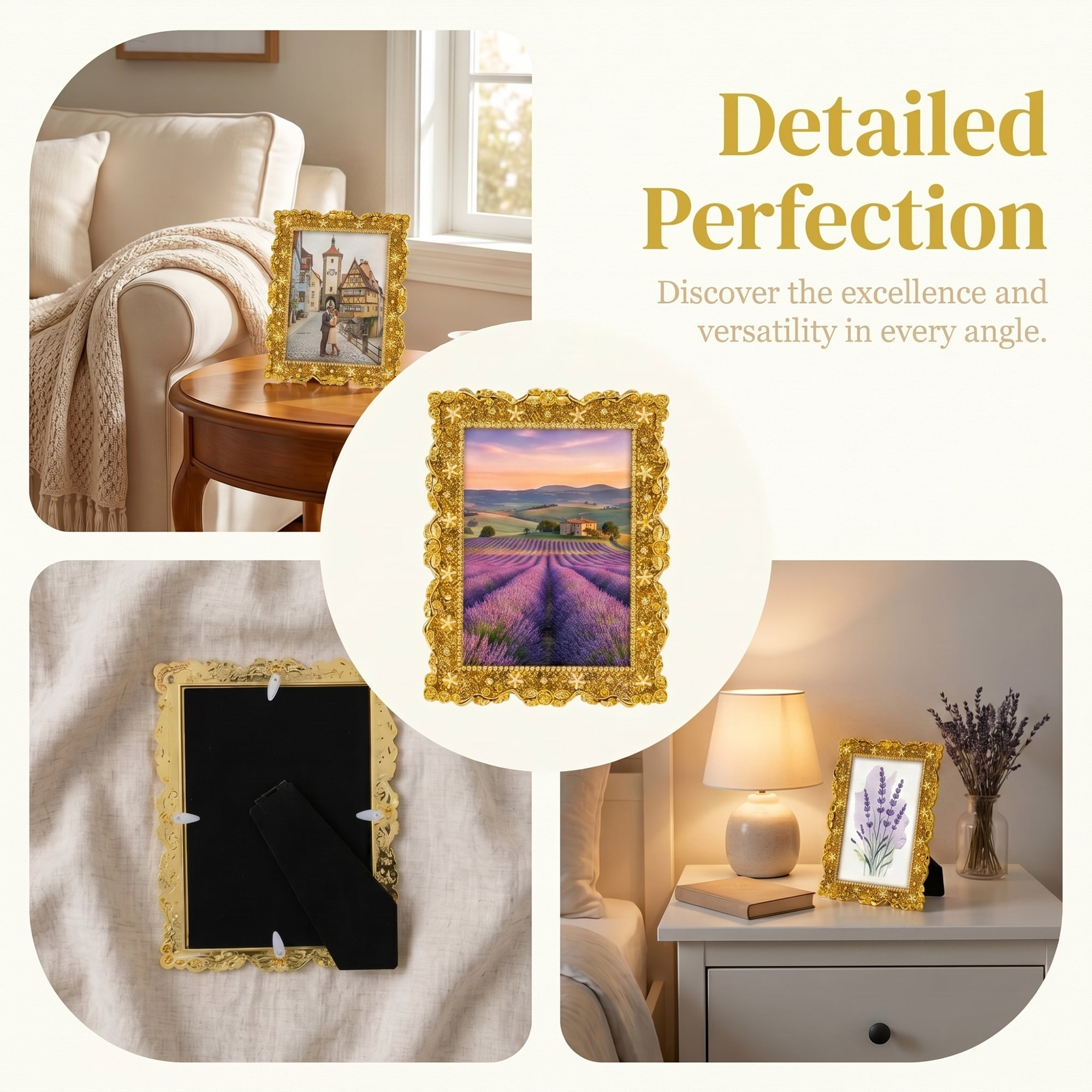 Unique Bargains Resin Picture Frame Vintage Flower Photo Frame for Display Gold 5" x 7"