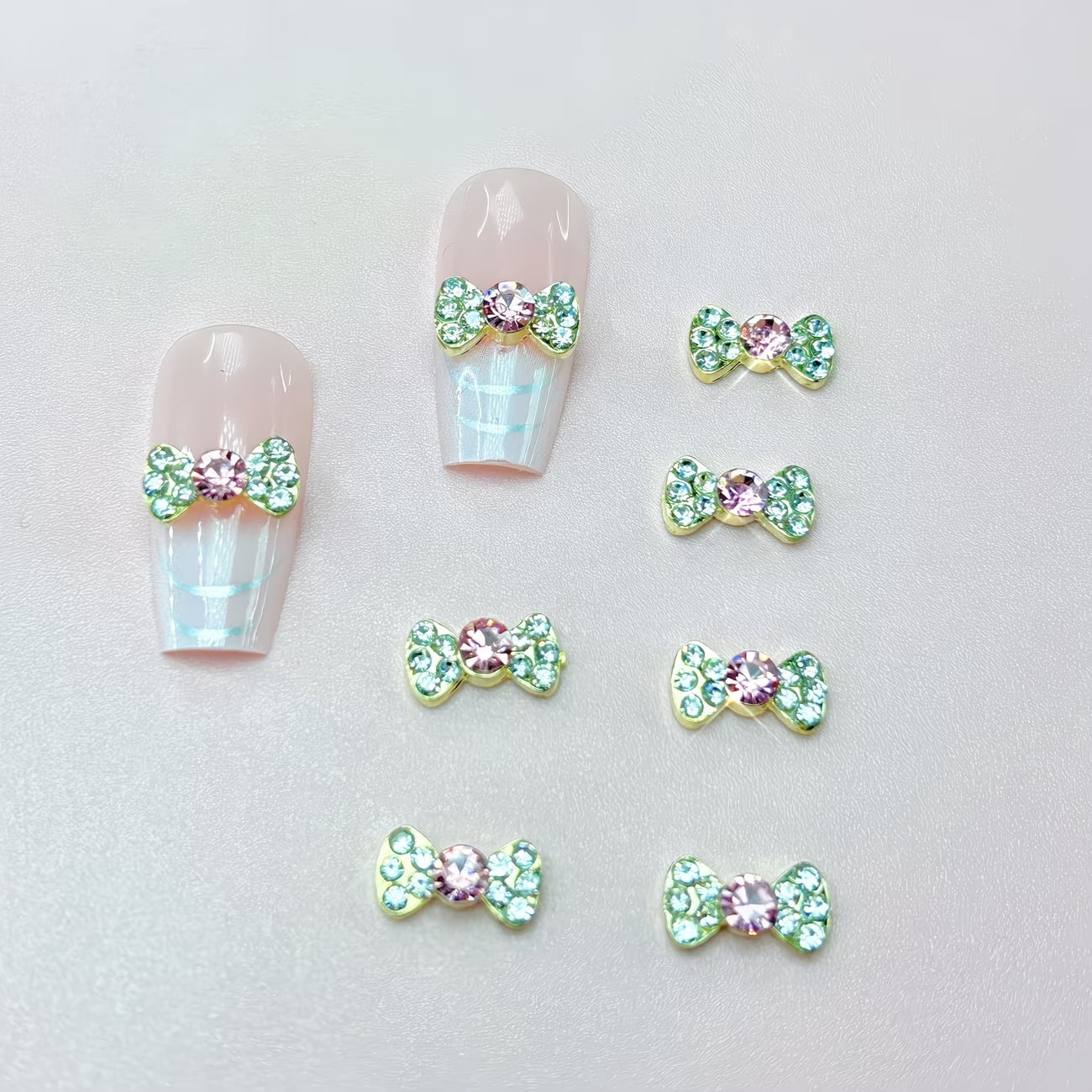 50pcs Spring and Summer Shiny Rhinestone Bowknot Art Nails, Alloy Bowknot Decoration, Suitable for Women and Girls' Nail Art Decorations, Nail Art Accessories