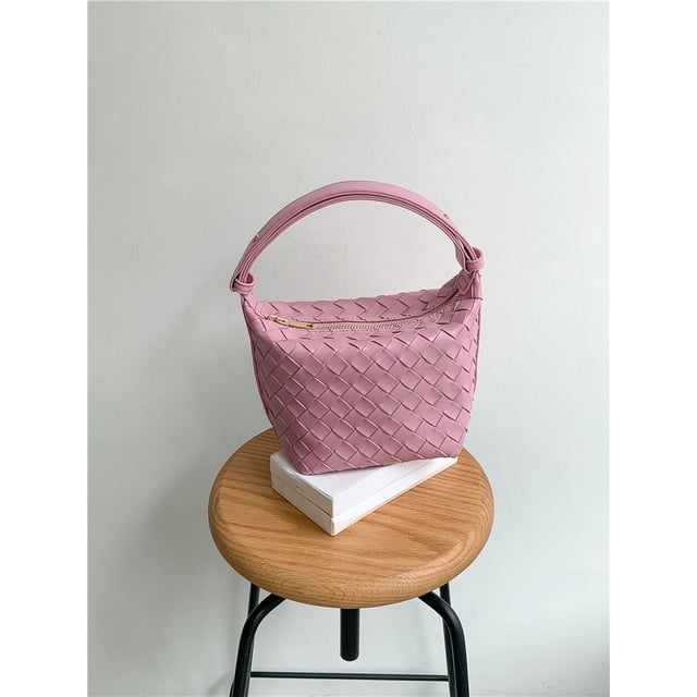 Nvzi Bolso de hombro tejido, bolso de mano tejido y bolso de cosméticos, bolso de mano tejido elegante para playa de verano, 5,9 x 4,92 x 5,51 pulgadas, rosa