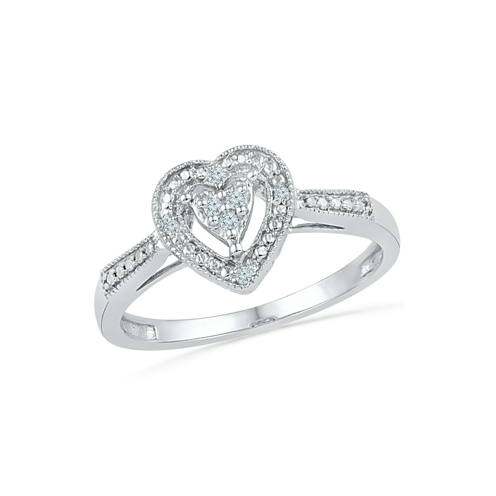 DGold STERLING SILVER 0.03 CTTW WHITE DIAMOND HEART RING Walmart