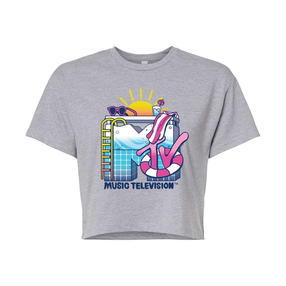Mtv - Pool Scene - Juniors Cropped Graphic T-Shirt