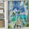thumbnail image 6 of Orinice  Beach Ocean View Shower Curtain Tropical Blue Hawaii Island Palm Tree Flower Sunset Coastal Seaside Summer Nature Landscape Polyester Curtains Bathroom Decor with Hooks  60x72, 6 of 7