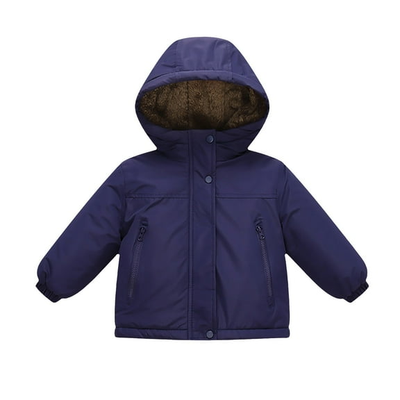 YunPes Toddler Boys Fleece Lined Puffer Jacket Full Zip Hooded Winter Coat with Zip Pockets Kids Windproof Warm Outerwear