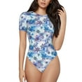 thumbnail image 2 of Uemuo Icy Blue Snowflakes Pattern Women's One Piece Short Sleeve Swimsuit Rash Guard Surfing Modest Quick-drying Swimsuit Beach Essentials-, 2 of 9