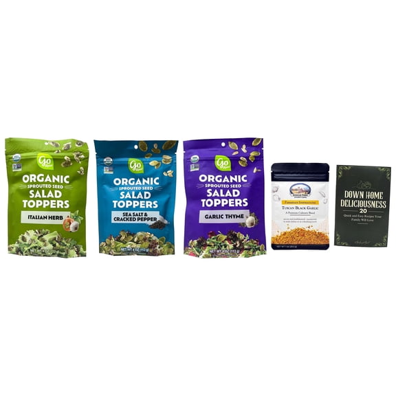Go Raw Crunchy Salad Toppings Variety 3-Pack | Italian Herb, Sea Salt & Garlic Thyme | 4 oz | MerlinsMart Zine & Shawhan Farms Parmesan