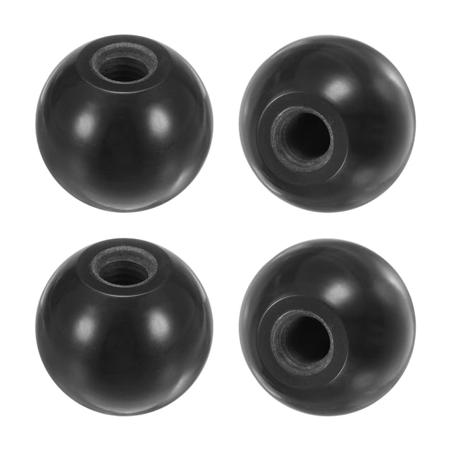 Juego de 4 perillas de bola roscadas, perilla de bola de termoplástico de rosca hembra M12 de 40 mm de diámetro, mango redondo de fenol negro