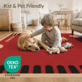 thumbnail image 4 of ODIKA 4'x6' Washable Area Rug Deep Red Beige Geometric Art Bold Modernist with Stripes and Circles for Bedroom, Reading Nook, Pet Friendly & Non-Shedding, 4 of 7