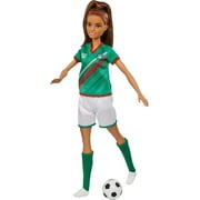 Barbie Soccer Fashion Doll Dressed in Cleats, Colorful #16 Uniform & Tall Socks, Brunette Ponytail