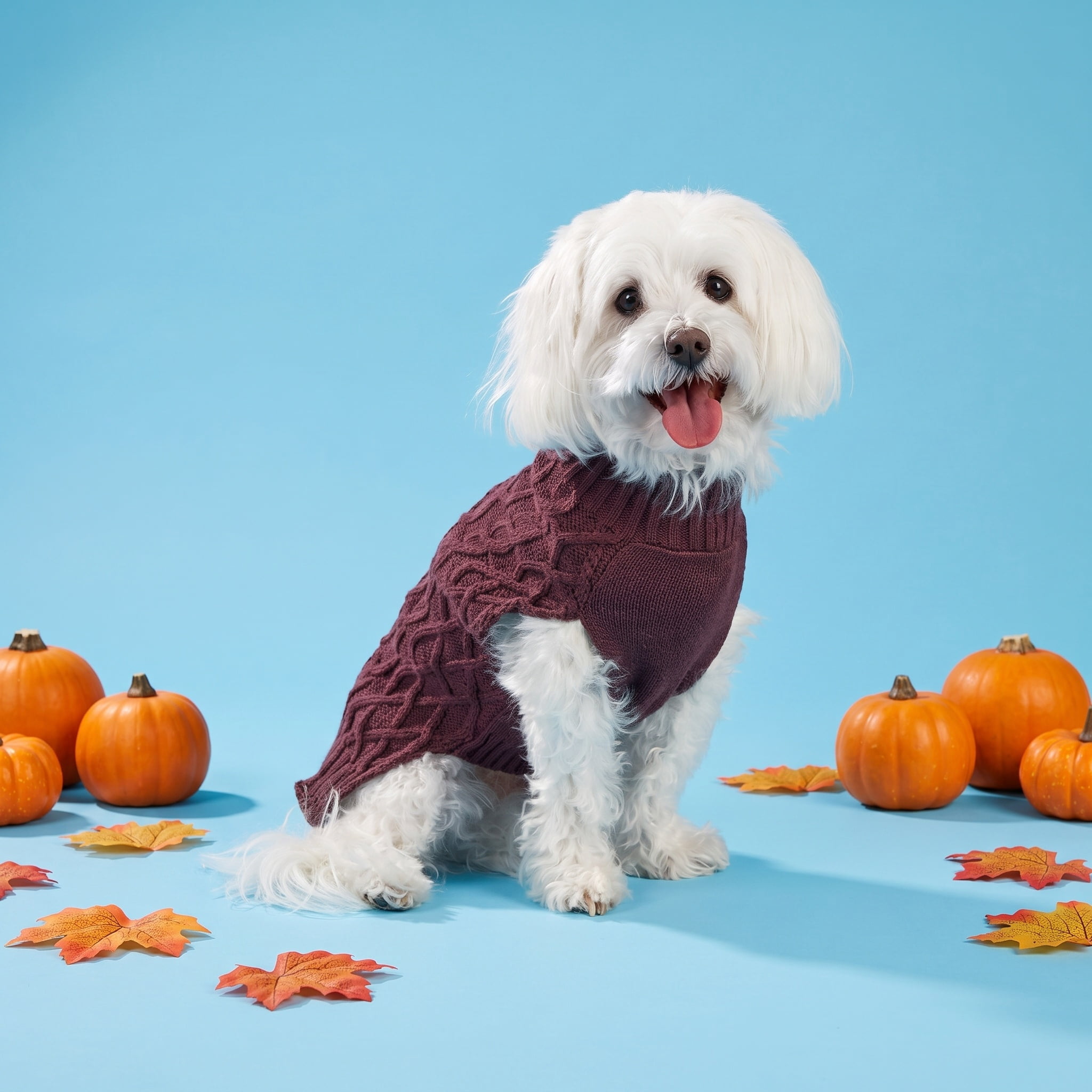 Vibrant Life Cable Knit Sweater for Dogs and Cats, Plum, S