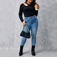 thumbnail image 2 of AURA Plus Size Black Knit Cutout Top Long Sleeve Round Neck Slim Fit Cropped 1XL 3XL, 2 of 6