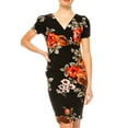 thumbnail image 4 of Moa Collection Women's Floral Sheath Dress with Deep V-Neckline and Puff Sleeves, 4 of 6