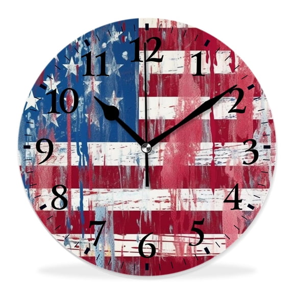 14 Inch Wall Clock Battery Operated Silent Clock Decorative for Office, Kitchen, Outdoor, Living Room，Usa American Flag Creative Pattern