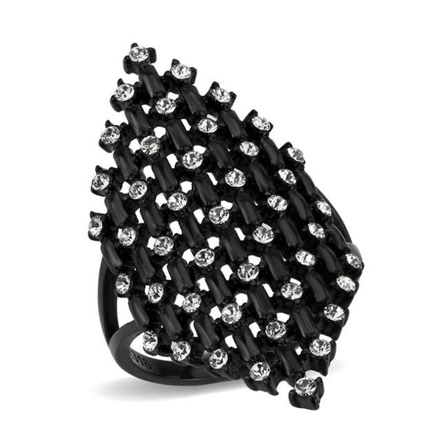 Bague en Acier Inoxydable Noire avec Cristal de Qualité Supérieure, Transparent - Taille 9