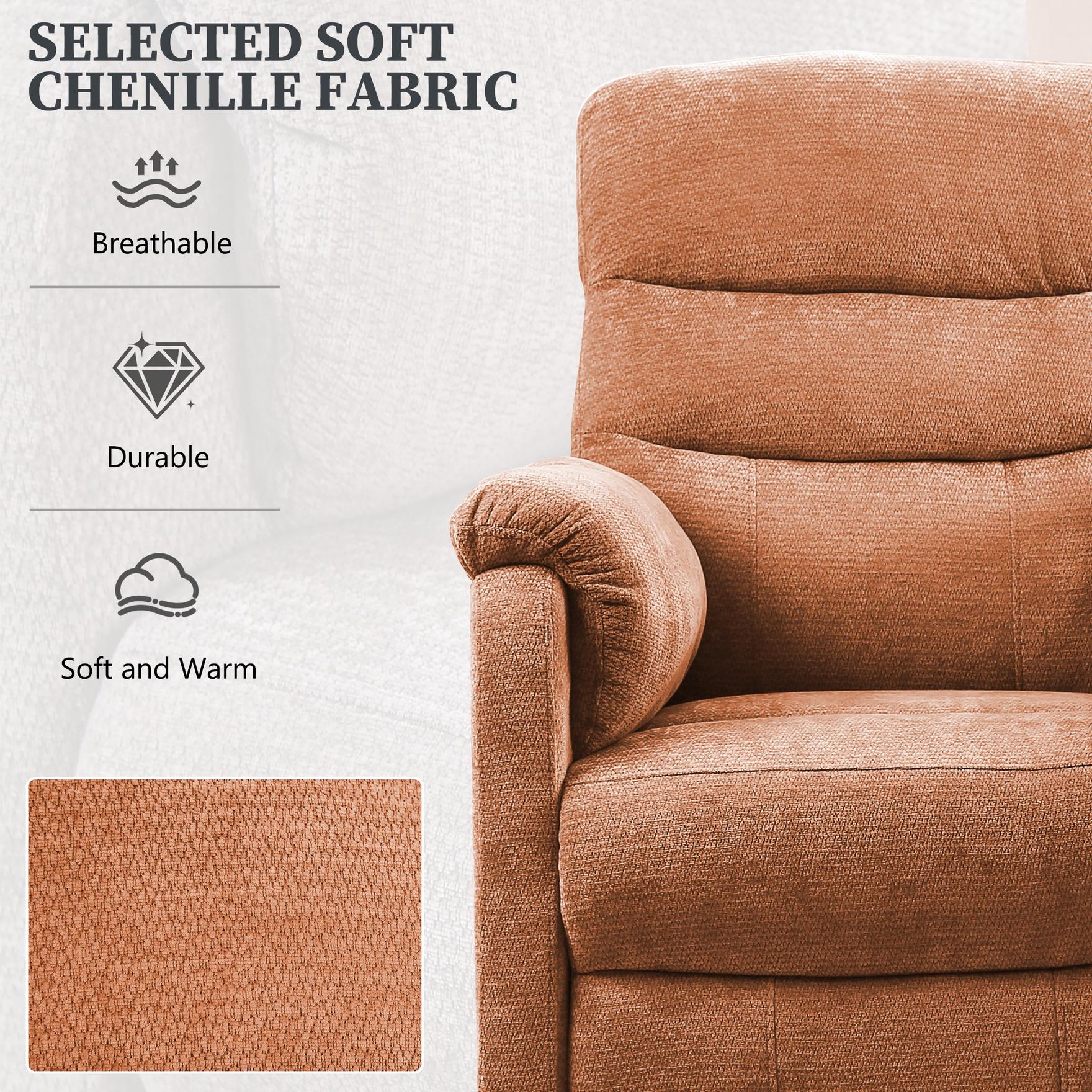 Power Recliner Chair Living Room with Adjustable Backrest and Footrest, Electric Recliner Chair for Adults(Chenille, Orange)