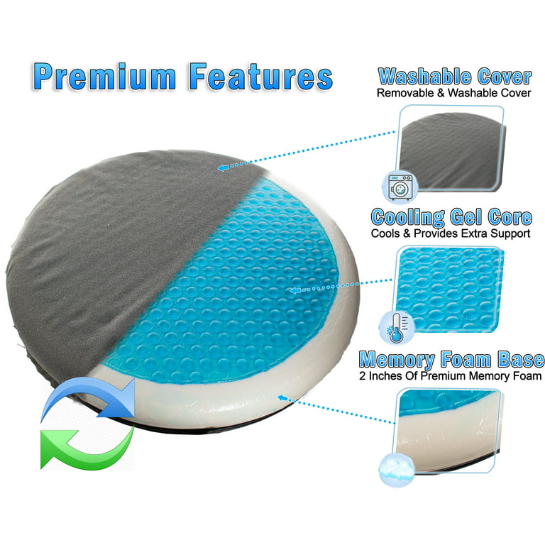 360 Swivel Rotating Seat Cushion - Gel Infused Memory Foam, 360 Degree  Rotation Car Seat Cushion, Washable, Portable, Ideal for Elderly and  Disabled - Car, Office, and Home - Non-Slip Bottom 