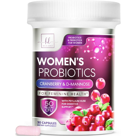 Hello Lovely! Women's Probiotic - pH & Digestive Health Support, 50 Billion CFU Probiotics Prebiotics & Cranberry, Vaginal Probiotics for Women, Urinary & Immune Support, Shelf Stable - 30 Capsules