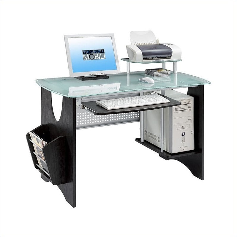 Techni Mobili Venice Glass Top Wood Computer Workstation In Espresso