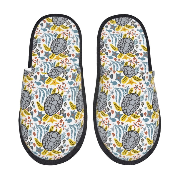 Fotbe Sea Turtle Pantuflas Peludas para Mujer con Estampado, Zapatillas de Peluche, Zapatos de Invierno para Casa, Uso Interior y Exterior-Medium