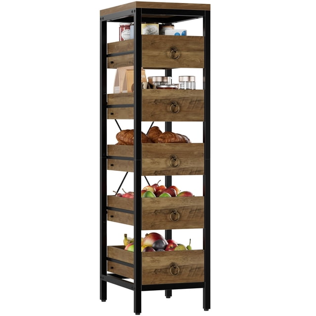 EDTara Small Chest Of Drawers, 5-Drawer Decorative Storage Unit With Metal Frame and Solid Wood Fronts