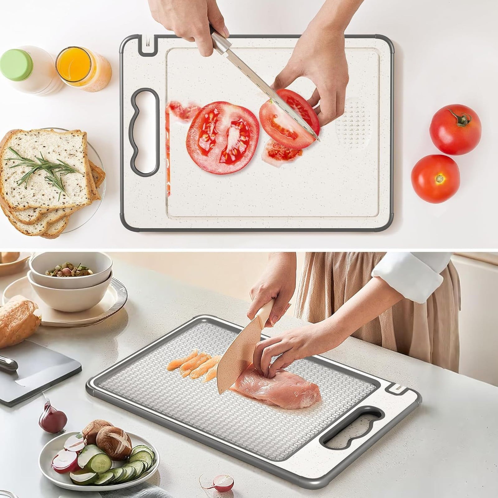 Shiogb Cutting Board with Knife Sharpener, Double Sided Non Slip Prep Board for Kitchen, A, 14.6 x 10 x 1.6 inches