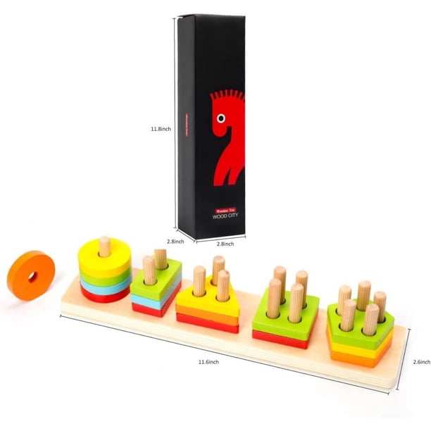 Juguete de madera para clasificar y apilar, juguetes de clasificación de formas para niños pequeños, apilador de reconocimiento de colores Montessori, rompecabezas de bloques educa Regalo de navidad