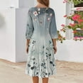 thumbnail image 4 of WTOBBY Women's Fashion Round Neck Floral Print 3/4 Sleeve Midi Dress, Stylish Digital Design Sundress with Flowy Silhouette for Summer,Light Gray 2XL, 4 of 4