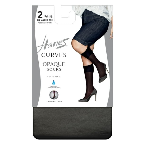 Hanes Womens Curves Opaque Socks 2-Pack, 3X/4X, Black 