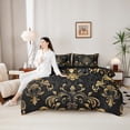 thumbnail image 4 of Manfei Gold Baroque Damask 7pcs Bedding Twin Size, Hippie Flower Floral Comforter Sets with Sheets, Vintage Victorian Bed Set, Breathable Bedroom Decorative, 4 of 6