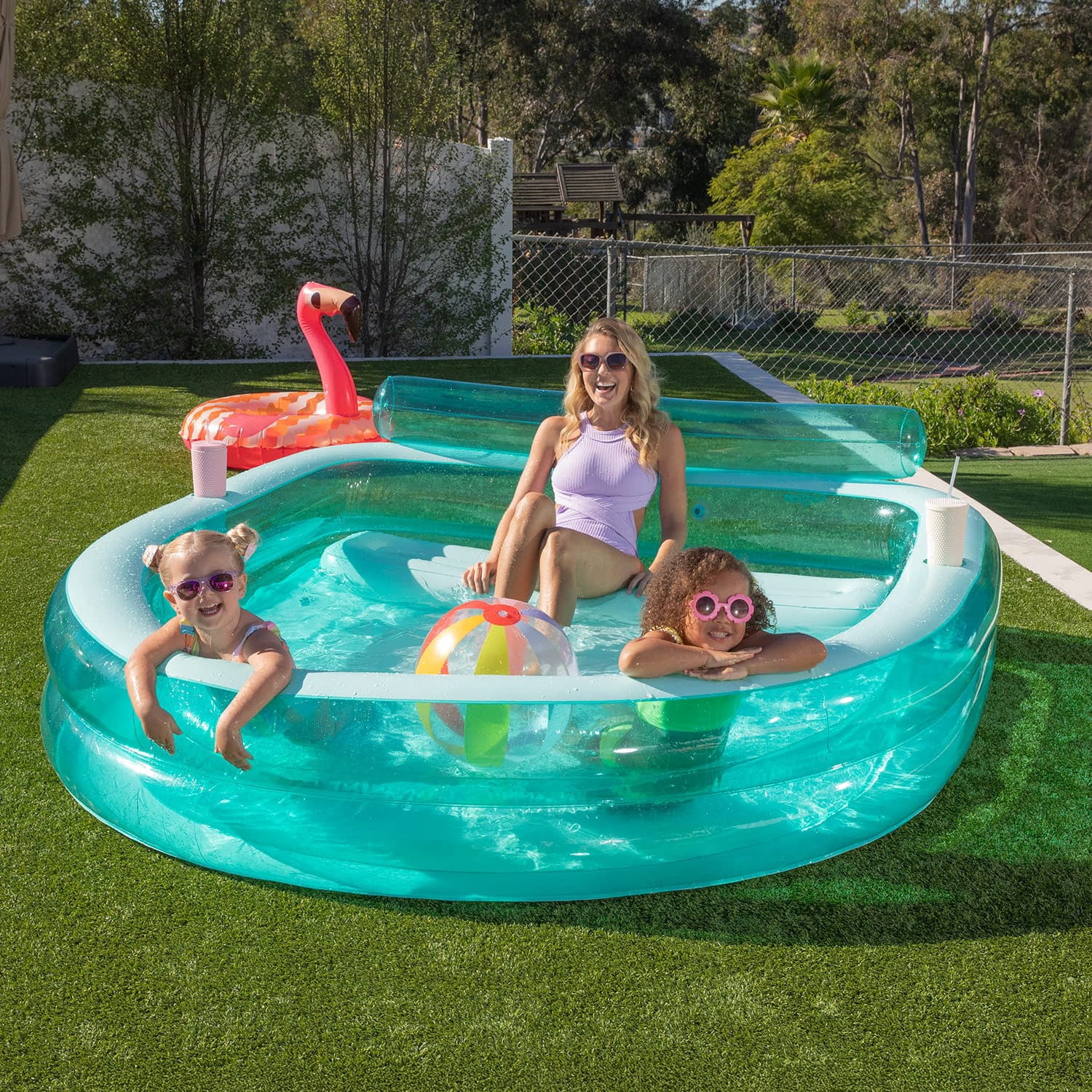 Funsicle Blissful Bench Inflatable Pool For Kids & Adults, 89"" x 83"" x 27"", Age 3 & up