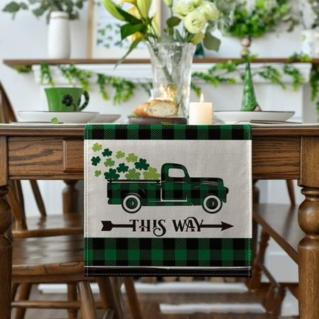 

St. Patrick s Day Table Runner Linen Table Runner Seasonal Spring Holiday Kitchen Dining Table Decoration for Indoor Outdoor Home Party Decor 13 x 71 Inch