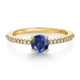 thumbnail image 3 of Gem Stone King 18K Yellow Gold Plated Silver Blue Created Sapphire and White Lab Grown Diamond Engagement Wedding Anniversary Ring for Women (0.69 Cttw, Round 5MM, Available in Size 5, 6, 7, 8, 9), 3 of 6