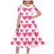 thumbnail image 1 of Vestido de manga corta con cuello en V para niña, estampado de manga corta, falda con cuello doblado y cintura mediana y grande, de poliéster., 1 of 6