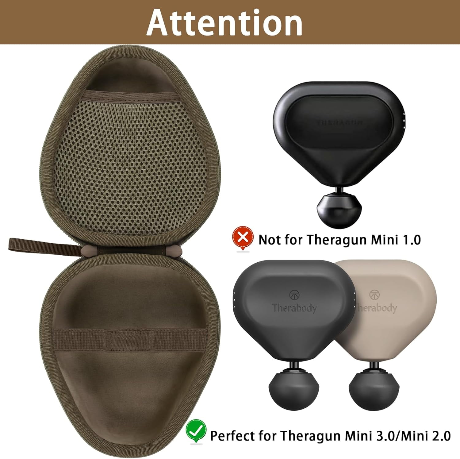 for Theragun Mini 3.0/Mini 2.0 Handheld Electric Massage Gun Hard Case,Replace Head & USB Charging Cable Organizer (Case Only,Oat)