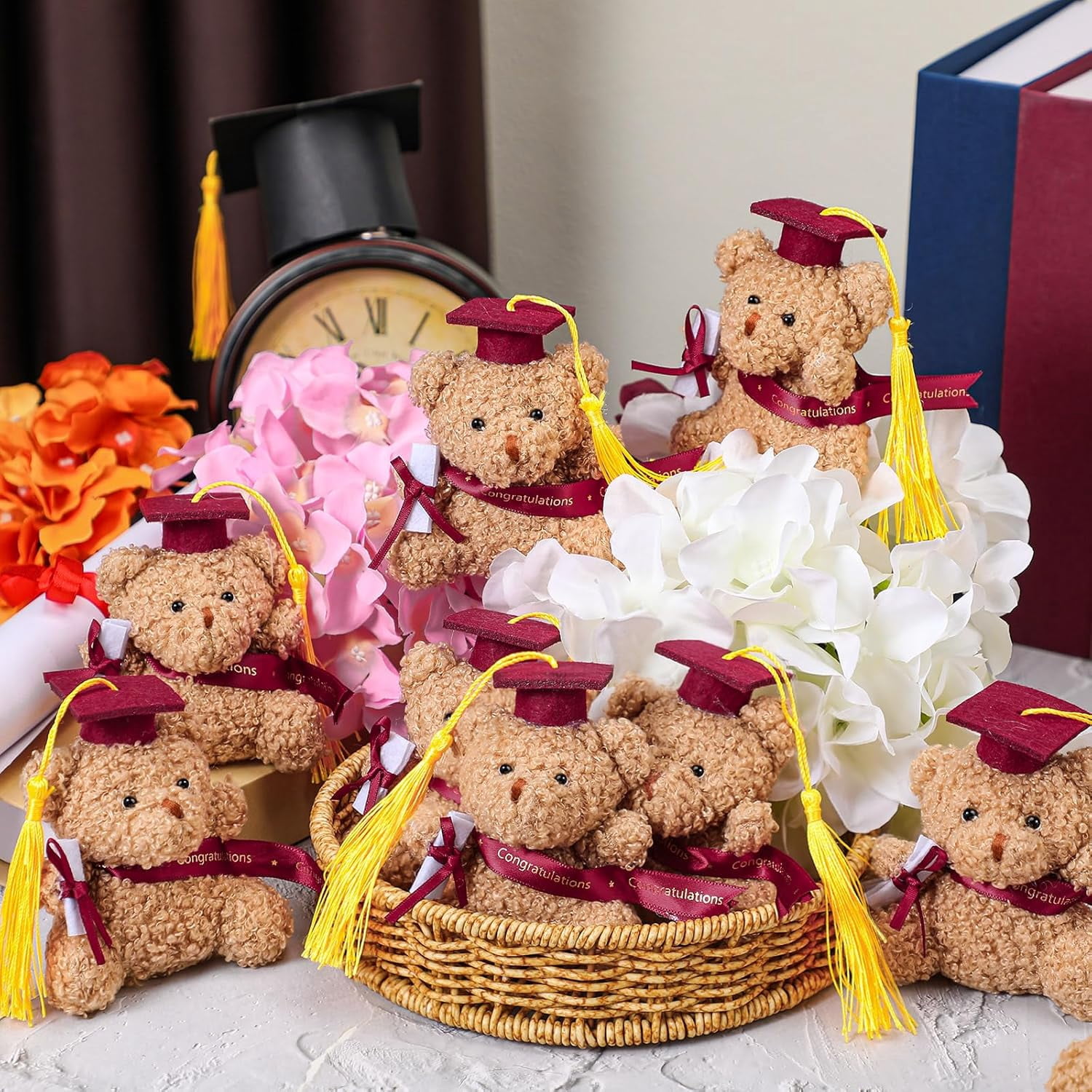 Guvpev 4" Mini Graduation Bears Bulk Set of 24, Class of 2026 Small Stuffed Animals with Red Cap and Diploma, Tiny Plush Teddy Bear for Graduation Bouquet DIY, Prom Party Decor & Congrats Grad Gifts