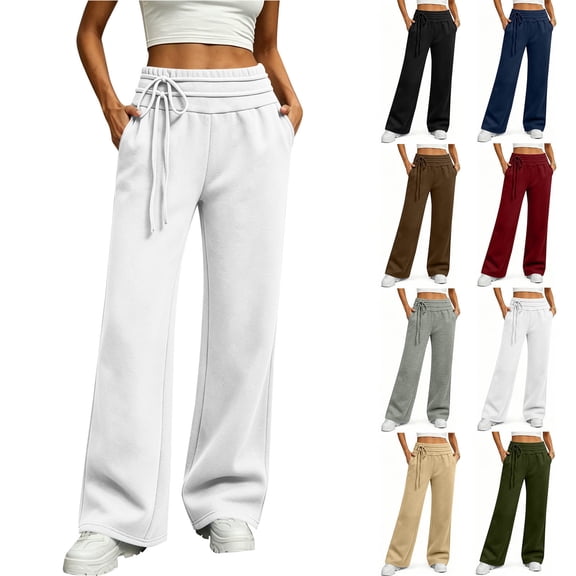 Smsaxvxz Wide Leg Sweatpants for Women Lightweight Breathable Outdoor Athletic Running Work Pants with Pockets White M