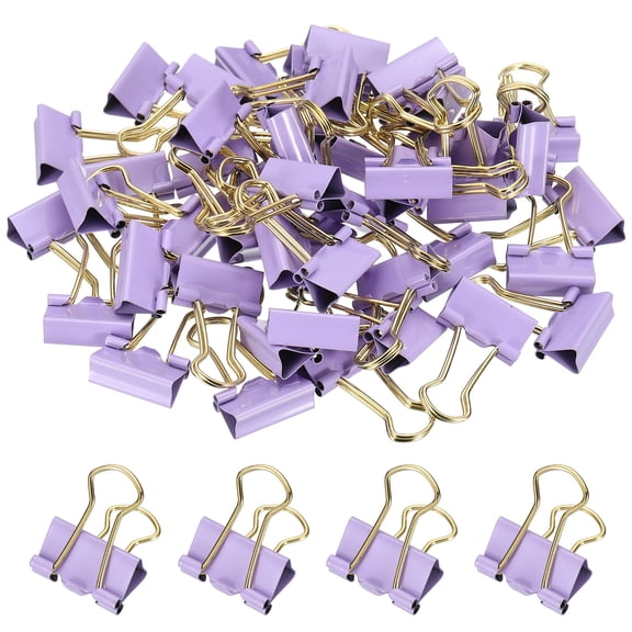 0.75 Inch Small Binder Clips, 50 Pcs Sturdy Paper Clamps with Gold Wire Handles for Home Office Supplies Business Paperwork Document Organizing, Pastel Purple