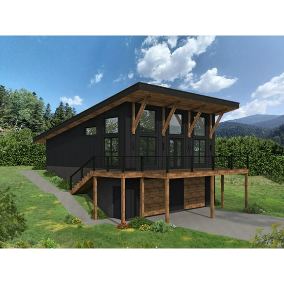 763-10008: Modern Contemporary 1 Bed, 2 Bath Luxury Home Plan, 1000 Sq Ft: Full Blueprints with License to Build by Home Plan Marketplace - Lesuto