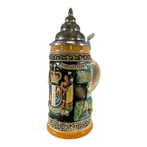 New Zealand Coat of Arms and Landmarks LE German Beer Stein .5 L
