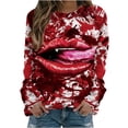 thumbnail image 1 of Sudadera informal con cuello redondo y mangas largas con estampado de Halloween para mujer, sudadera sin capucha con estampado de sangre personalizado Pompotops  FGAJ18960, 1 of 5