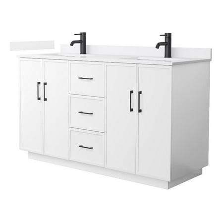 Elan TK 60" White Double Vanity & White Cultured Marble Top & Black Trim